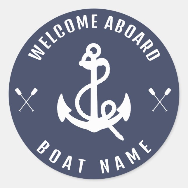 Moderner Empfang an Bord Schiff Name Anker Runder Aufkleber (Vorderseite)