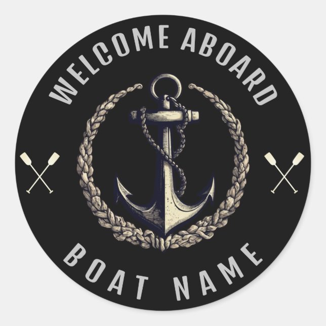 Moderner Empfang an Bord Schiff Name Anker Runder Aufkleber (Vorderseite)