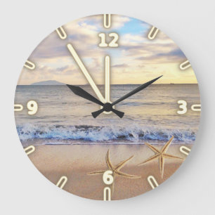 Moderner entzückender Strand-Sonnenuntergang, Große Wanduhr