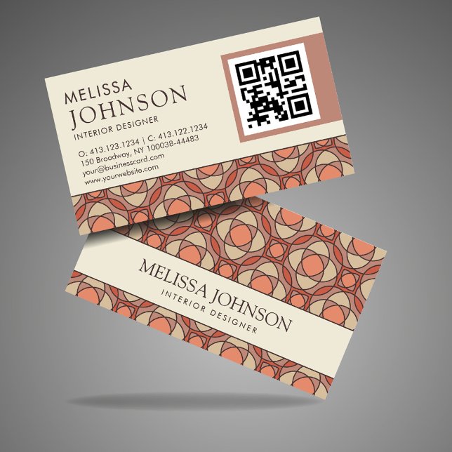 Moderner Erdig-Mosaik-Inneneinrichter QR-Code Visitenkarte (Von Creator hochgeladen)