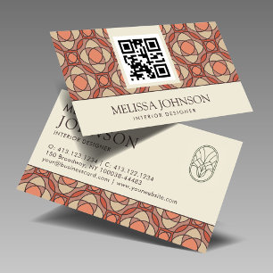 Moderner Erdiger Mosaik Innenausstatter QR-Code Visitenkarte