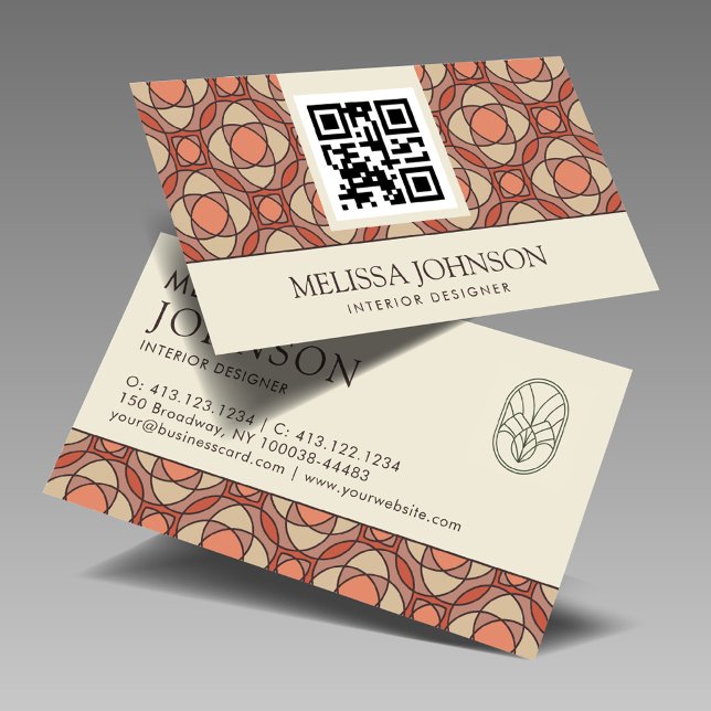Moderner Erdiger Mosaik Innenausstatter QR-Code Visitenkarte (Von Creator hochgeladen)