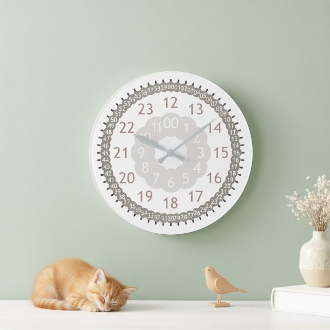 Moderner Erdton mit 24 Stunden und Minute Markieru Große Wanduhr (Unique 24 hour 60 minute large wall clock.)