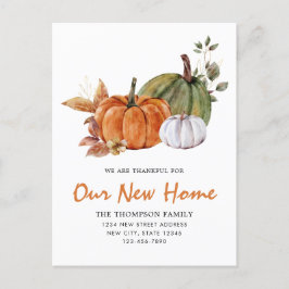 Moderner Erntedank Unsere neue Zuhause Pumpkin Mov Ankündigungspostkarte