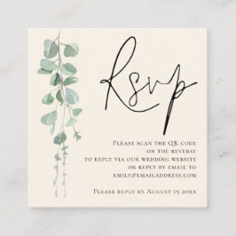 Moderner Eucalyptus Ivory Sage QR Code Wedding RSV Begleitkarte