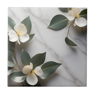 Moderner Eukalyptus auf Marmor mit Gold Fliese