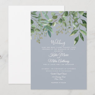 Moderner Eukalyptus Foliage Dusty Blue Wedding Inv Einladung