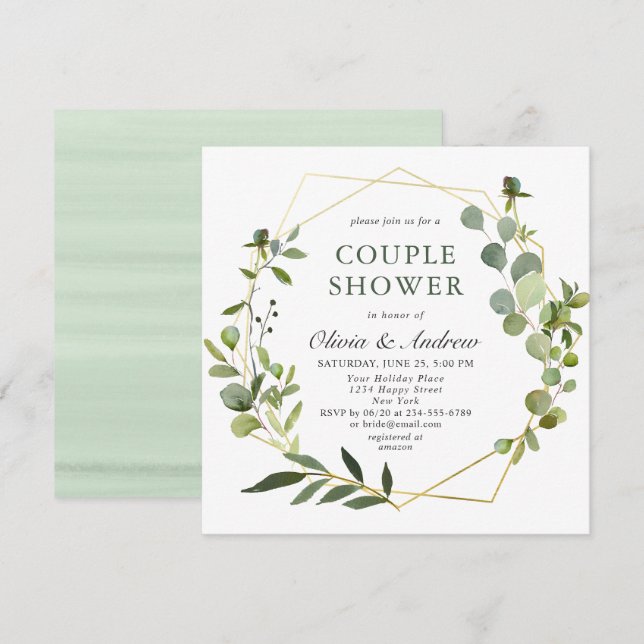 Moderner Eukalyptus Geometric Frame COUPLE SHOWER Einladung (Vorne/Hinten)
