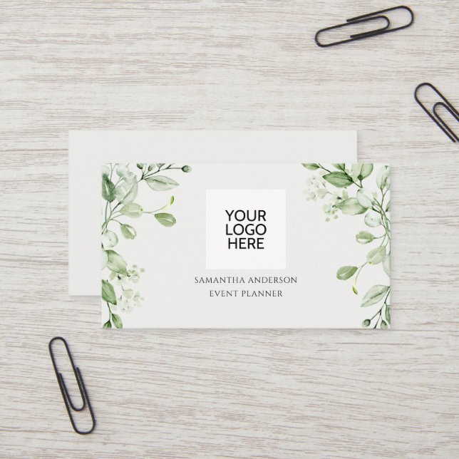 Moderner Eukalyptus Greenery Event Planner Visitenkarte (Vorderseite/Rückseite Beispiel)