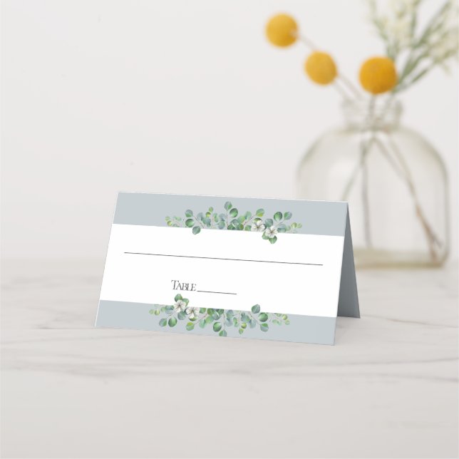 Moderner Eukalyptus-Hochzeitstisch Platzkarte (Vorderseite)
