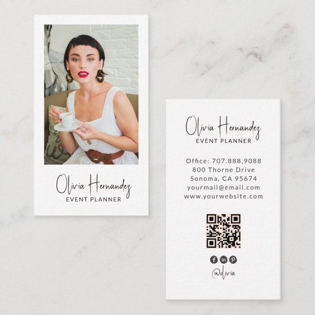 Moderner Eventplaner-Foto-QR-Code Visitenkarte (Vorne/Hinten)