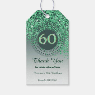 Moderner Falling Green Glitzer 60. Geburtstag Geschenkanhänger