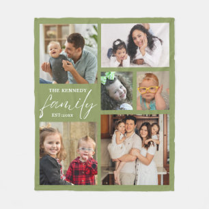 Moderner Familienname 6 Foto Collage Green Fleecedecke