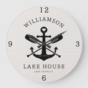Moderner Familienname des Lake House Anker Ruder P Große Wanduhr