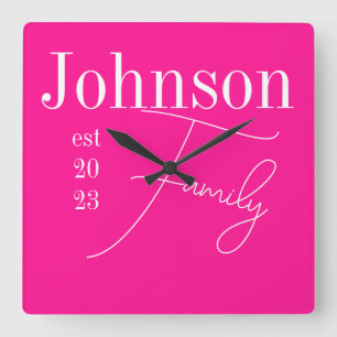 Moderner Familienname heiß rosa Quadratische Wanduhr