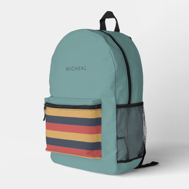 Moderner Farbblock mit Aquamarin- und Retrostreife Bedruckter Rucksack (Rückseitige Ecke Rechts)