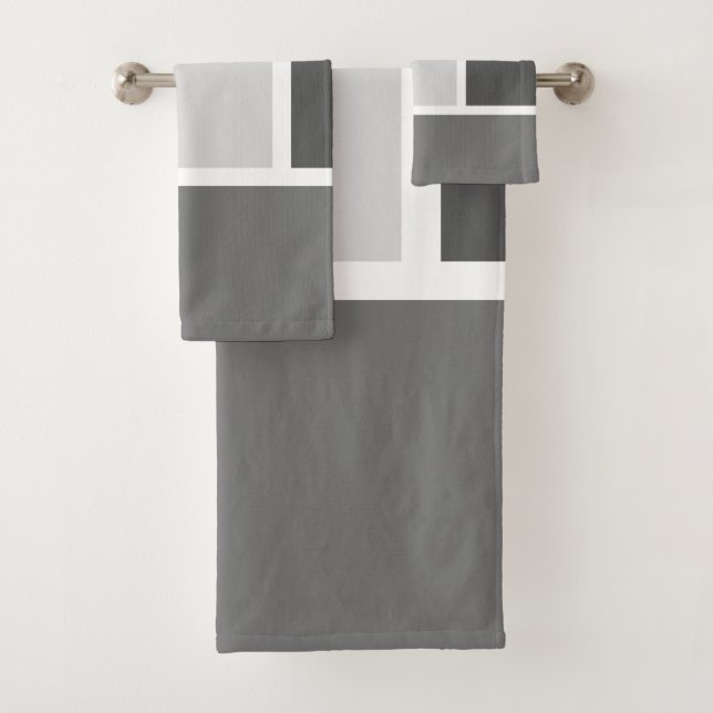 Moderner Farbblock Mosaik Dusty Pink Grau Weiß Badhandtuch Set (Insitu)