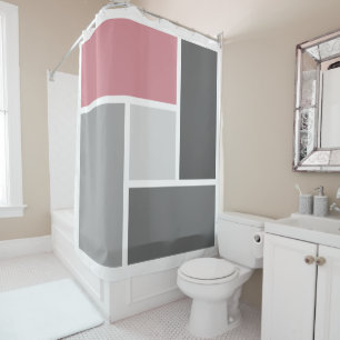 Moderner Farbblock Mosaik Dusty Pink Grau Weiß Duschvorhang