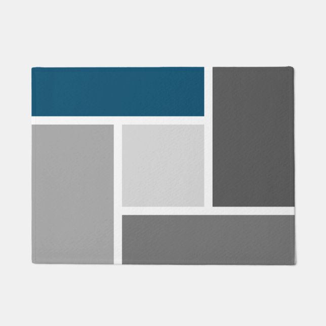 Moderner Farbblock Mosaik Ozean Blau Weiß Fußmatte (Vorderseite)
