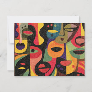 Moderner Farbenfroher Kubismus Abstrakte Gesichter Postkarte