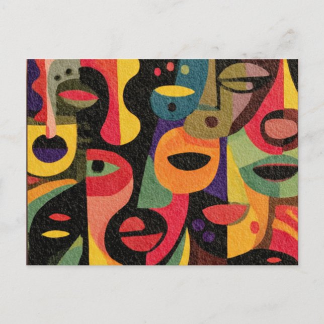 Moderner Farbenfroher Kubismus Abstrakte Gesichter Postkarte (Vorderseite)