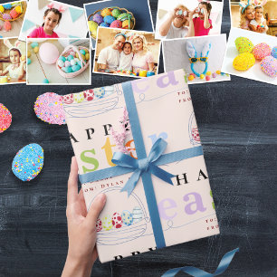 Moderner farbenfroher Pastel Happy Oaster Egg Korb Geschenkpapier