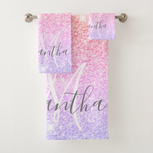 Moderner farbiger Glitzer Glitzern Personalisiert  Badhandtuch Set (Insitu)