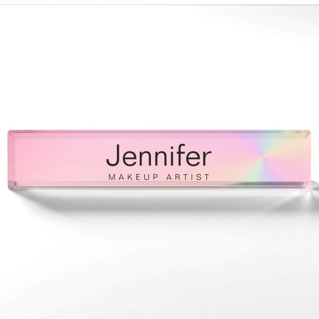 Moderner Farbverlauf bunter holografischer Makeup- Namensplakette (Vorderseite)