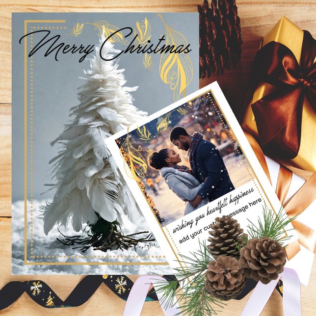 Moderner Feather Weihnachtsbaum Feiertagskarte (Give a Card that will surely be REMEMBERED this Holiday Christmas Season - Unique Art Feather Tree)