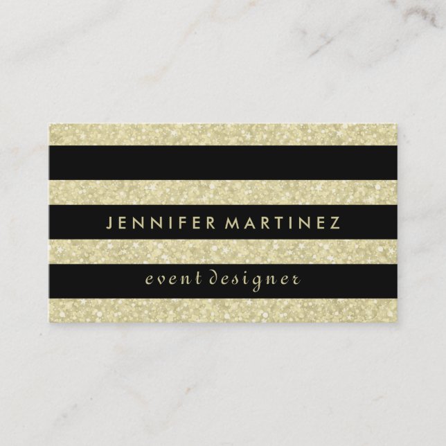 Moderner, feiner Black Stripes Gold Glitzer Visitenkarte (Vorderseite)