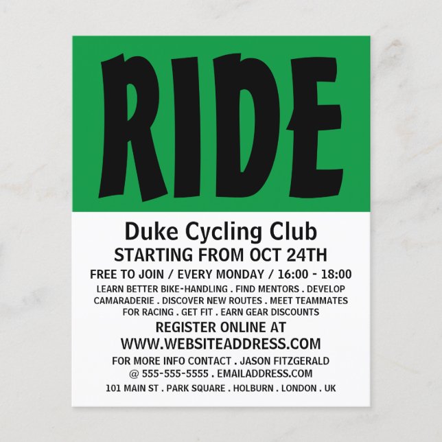 Moderner, feiner, Cycling Club Werbung Flyer (Vorne)