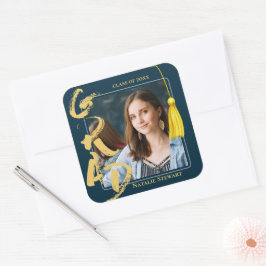 Moderner, feiner Schriftart Foto Abschluss Tassel Quadratischer Aufkleber