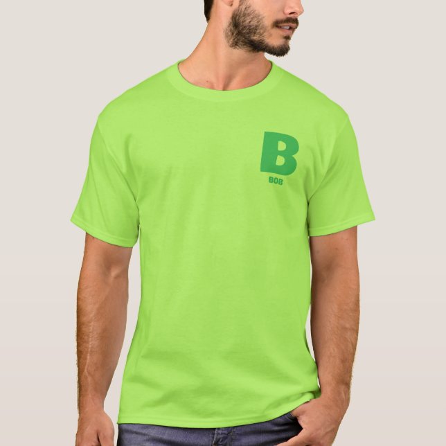Moderner, fett grüner Minimalistischer Monogramm-T T-Shirt (Vorderseite)