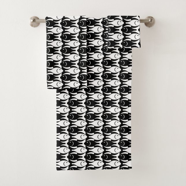 Moderner Fisch aus dem Mittelalter, schwarz-weiß Badhandtuch Set (Insitu)