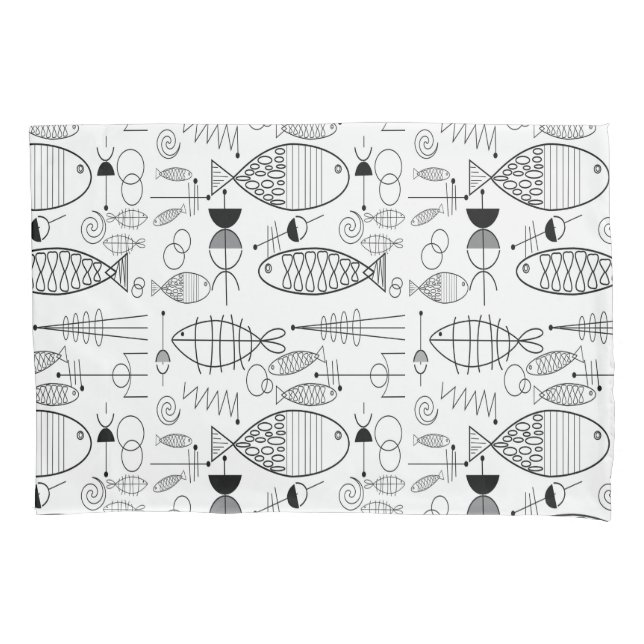 Moderner Fisch aus dem Mittelalter Schwarz & Weiß Kissenbezug (Vorderseite)