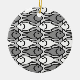 Moderner Fisch, grau, weiß und schwarz Keramik Ornament