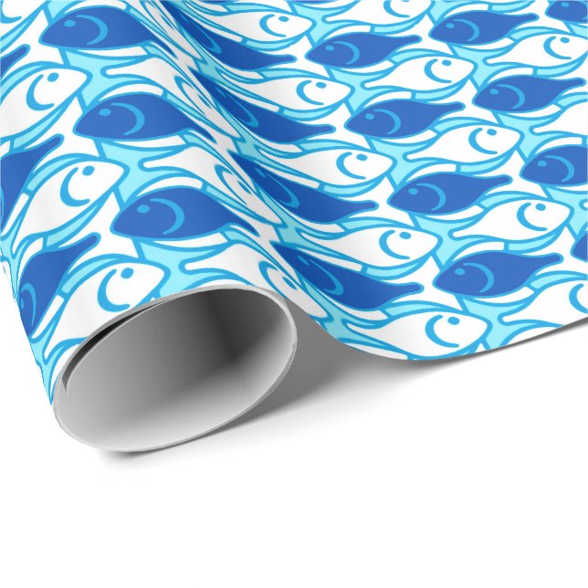 Moderner Fisch, kobaltblau Geschenkpapier (Rolleneckpunkt)