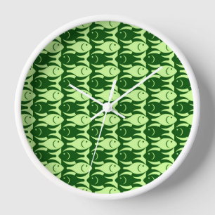 Moderner Fisch, Limon und dunkelgrün Wanduhr