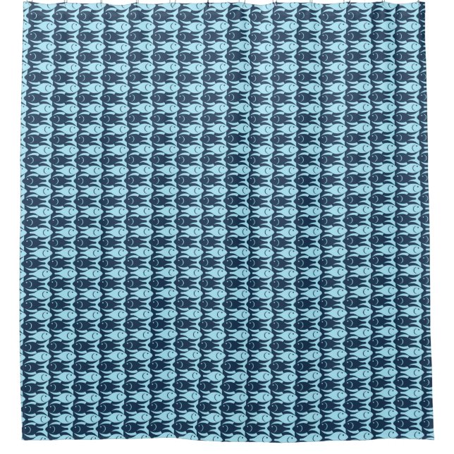 Moderner Fisch, Marine und hellblau Duschvorhang (Vorderseite)