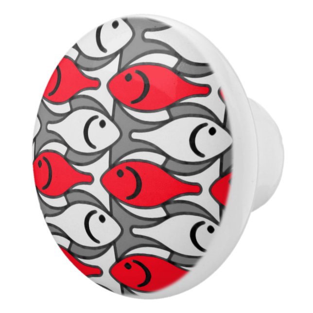 Moderner Fisch, rot und grau / grau Keramikknauf (Rechts)