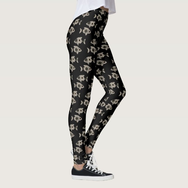 Moderner Fisch schwarzer Hintergrund Leggings (Rechts)
