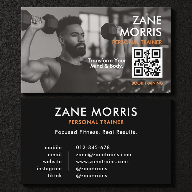 Moderner Fitness-Coach-Foto-QR-Code Visitenkarte (Von Creator hochgeladen)