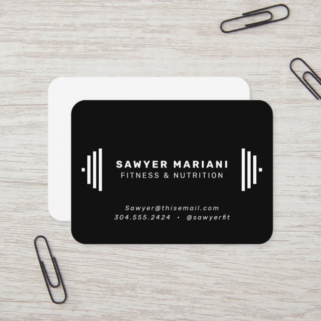 Moderner Fitness Trainer Schwarzweiß Visitenkarte (Vorderseite/Rückseite Beispiel)