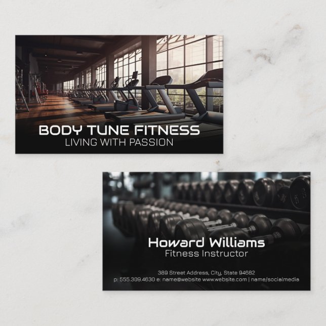 Moderner Fitnessraum | Treadmill | Dumbell Weights Visitenkarte (Vorne/Hinten)