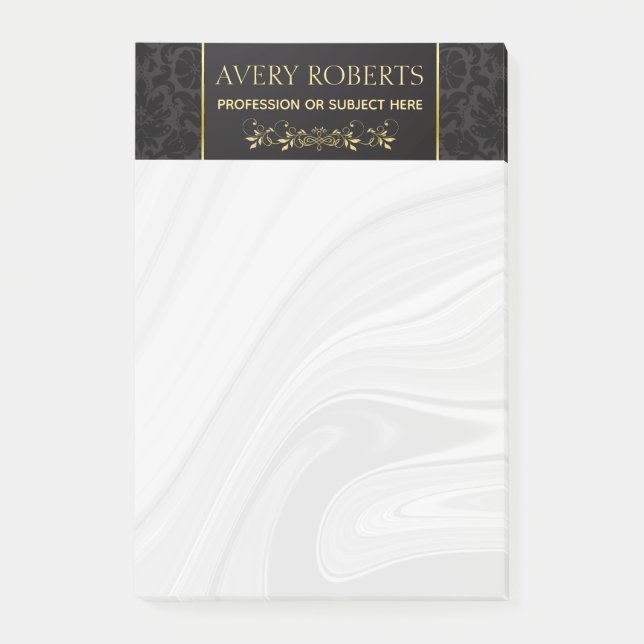 Moderner Floral Luxus schwarzer Golddampfer Klasse Post-it Klebezettel (Vorderseite)