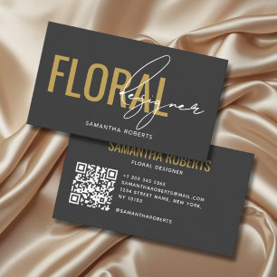 Moderner floraler Designer QR-Code grau gold Visitenkarte