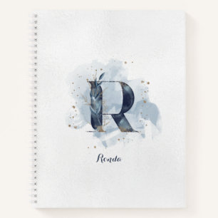 Moderner floraler Monogram Letter R Blue Gold Notizbuch