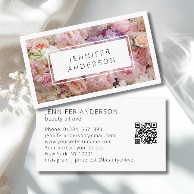 Moderner floraler QR-Code Visitenkarte (Modern Floral QR Code Business Card)