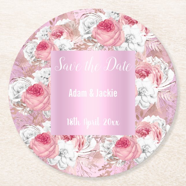 MODERNER FLORALPINK SAVE THE DATE UNTERSETZER (Vorderseite)