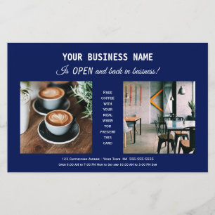 Moderner Flyer für das Blue Business: Wiedereröffn